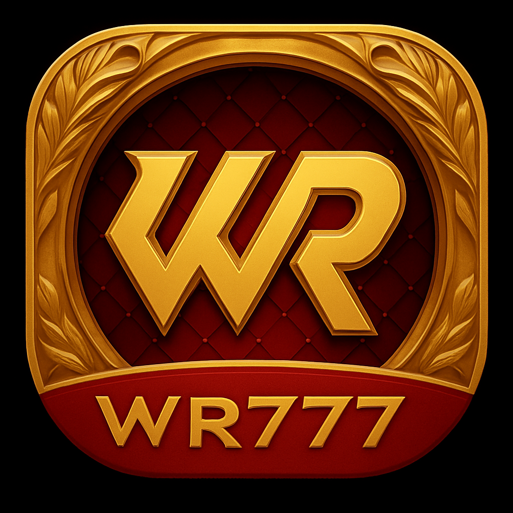 WR777 Game golden logo on a red shield with a black background